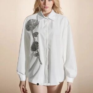 Elegant White Floral Embellished Women's Top